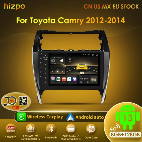 Hizpo Android 13 Auto Car Radio For Toyota Camry 2012-2014 US Version Multimedia Video Player Navigation GPS 2 Din Carplay RDS